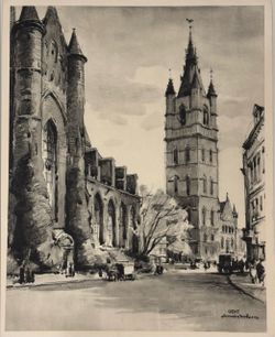 Herman Verbaere Fine Art Print Vintage Original Antique BELGIAN / BELGIUM SKETCH Gent Ghent East Flanders MCM Early Mid Century Modern HILLCREST