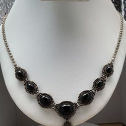 925 sterling silver Black Onyx Necklace  Choker With Earrings Vintage