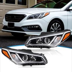 Compatible With Hyundai 2016-2017 Sonata SE Halogen Headlight Assembly w/Bulbs, CAPA Certified, Left & Right Side.