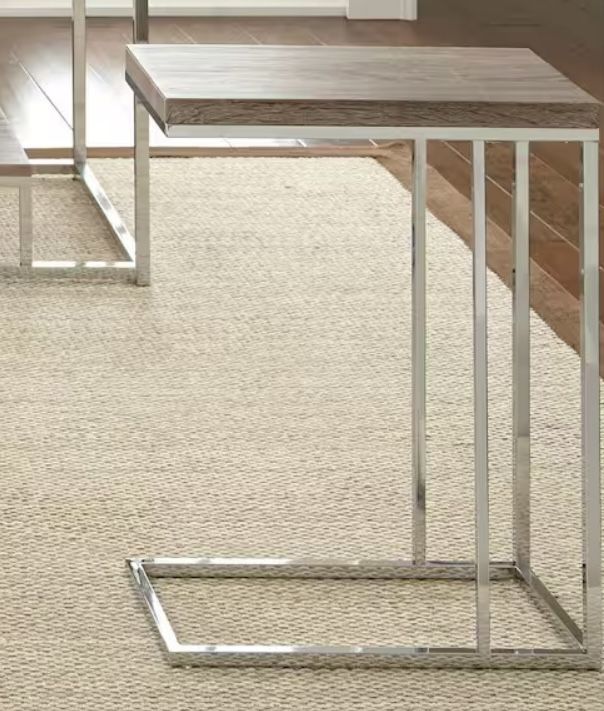 Light Brown Chairside End Table / laptop table with Chrome Base