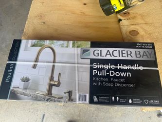 Matte gold kitchen faucet and soap dispenser