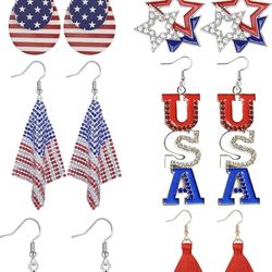【6 Pairs】 American Flag Earrings USA Drop Earrings 4th of July Accessories for Women Fourth 4th of July Outfits for Women Patriotic earring Party Favo