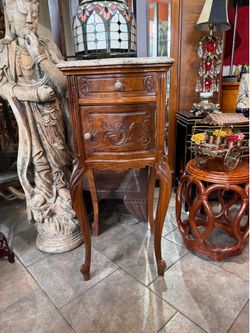 Antique French Louis XV carved walnut marble top, beautiful cabinet