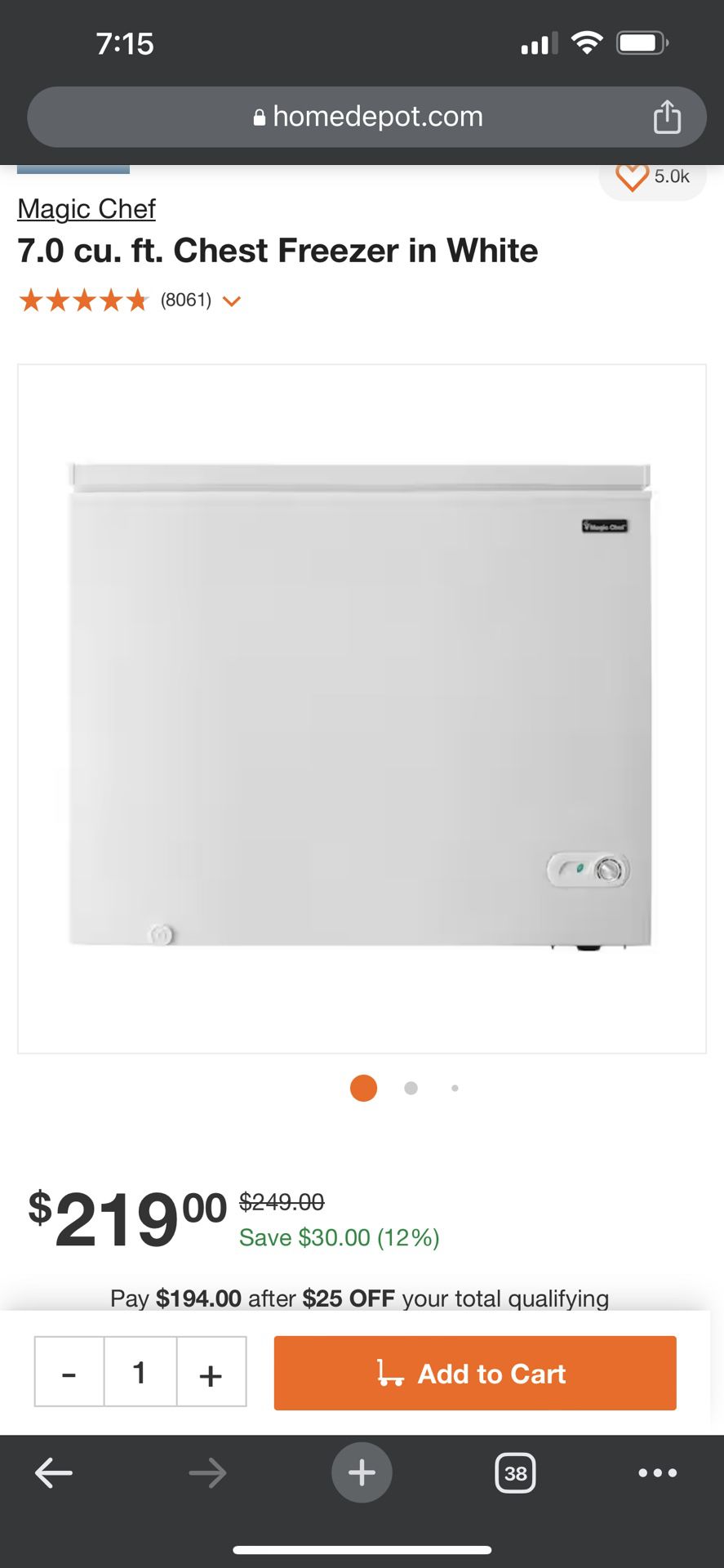 7.0 cu. ft. Chest Freezer in White