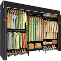 Heavy Duty Closet Organizer System，Freestanding Clothing Racks for Hanging Clothes，Adjustable Garment Rack 63" W x 16" D x 77" H Hold 960 lbs，Black Cl