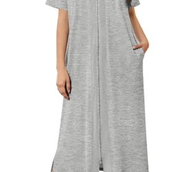 Adult XXL Zipper Nightgown Duster With Pockets