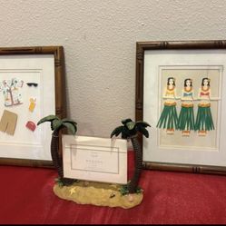 Hawaiian Home Decor Lot - palm tree hammock frame & set of 2 hula wall decor - Simi Valley