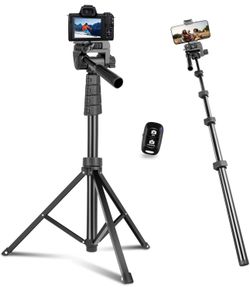 Extendable Phone Tripod 67” Detachable Cell Phone Tripod for Live Stream, Video Recording, Photography, Compatible with Cellphones/Camera/Projector/Go