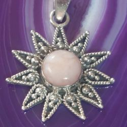 Stunning Pink Opal Sterling Silver Sunburst Pendant 