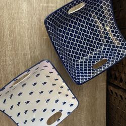 Certified International Bronson Pinchot Home Porcelain Square Serving Bowl Blue 