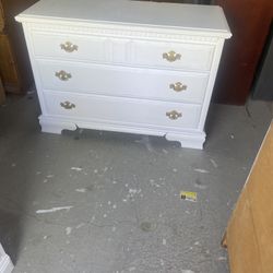 White 3 Drawer  Dresser L. 44. Xh. 31. X. D 18 Newly Painted