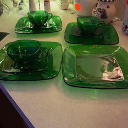 Green Glass Dishes 