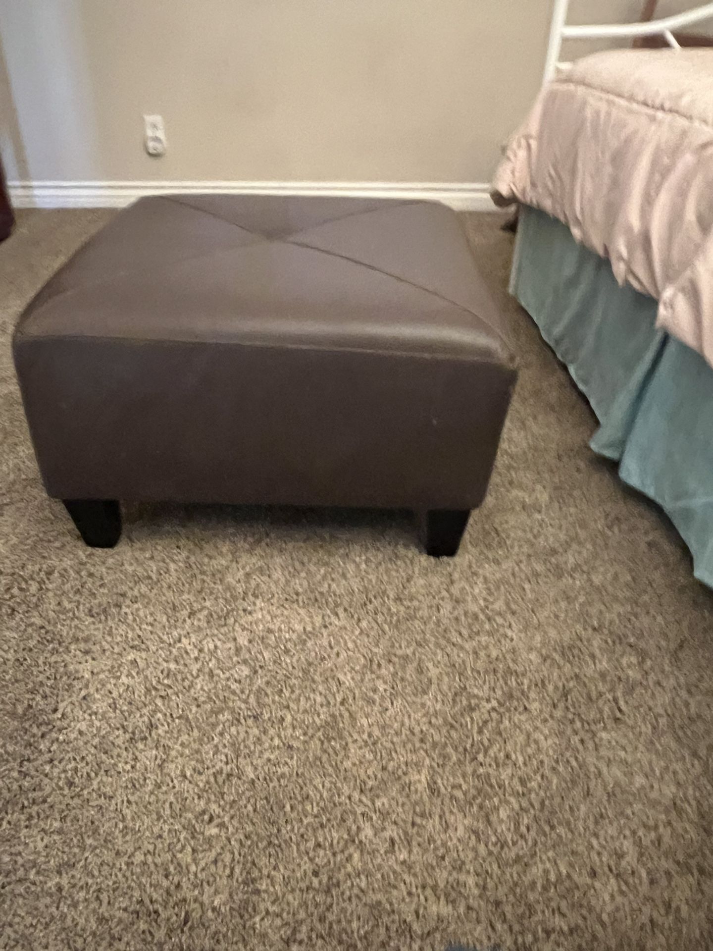 Gray/Brown Leather Ottomans