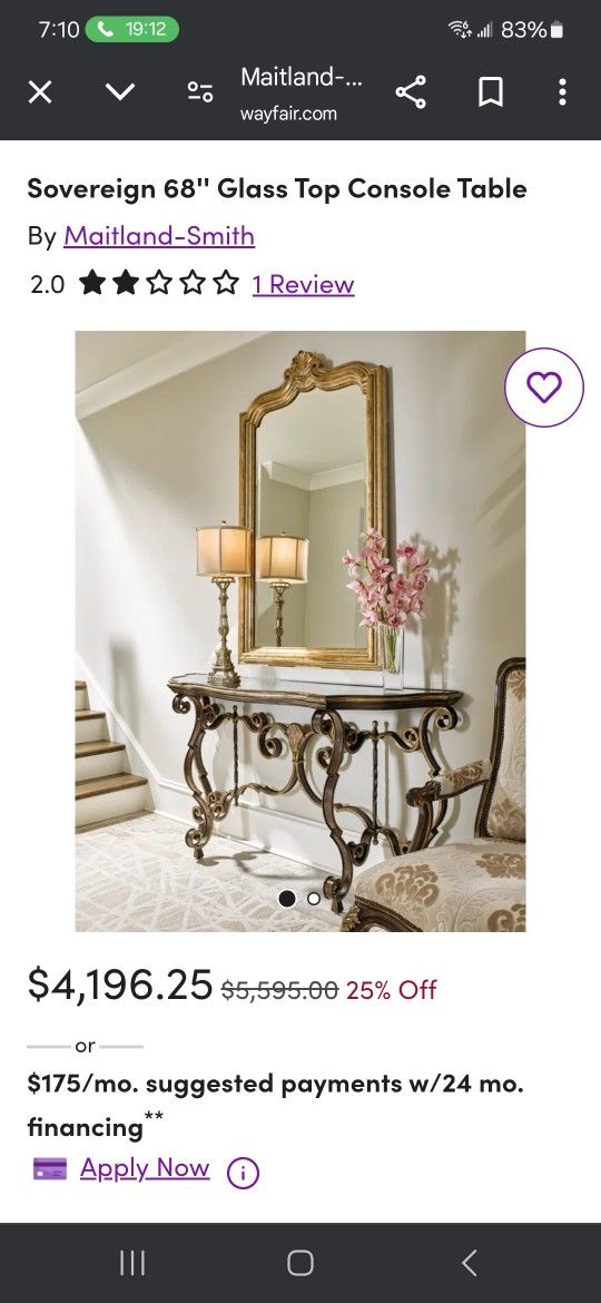 Sovereign 68'' Glass Top Console Table