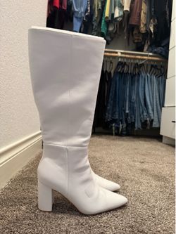 Under-The-Knee Faux white Leather Boots