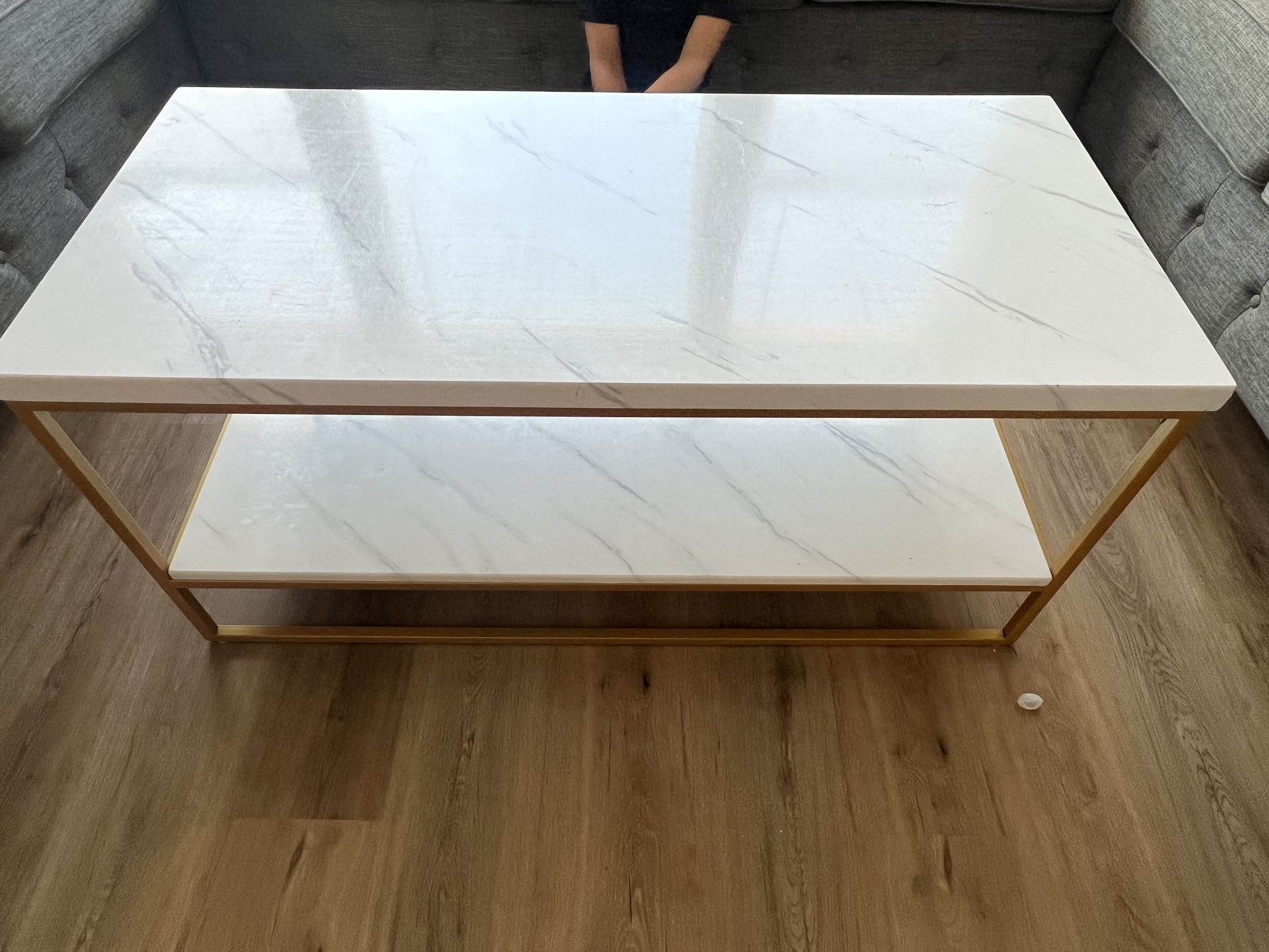 Rectangle Marble White and Gold Coffee Table