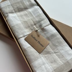 100% Pure Linen natural white plaid table runner 14”x132” 