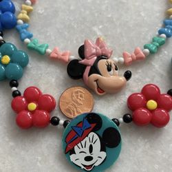 VINTAGE 80s 90s DISNEY MINNIE MOUSE GIRLS BEADED JEWELRY NECKLACE SET PASTEL
