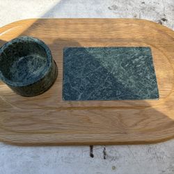Oak & Green Marble Deluxe Oval Server