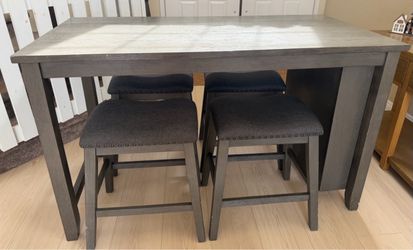 Free Grey 5pc Counter Height Dining Table Set