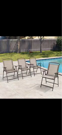Foldable Metal Outdoor Dining Chair in Beige (4-Pack)