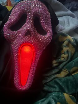 Hand painted and bedazzled ghost face mask