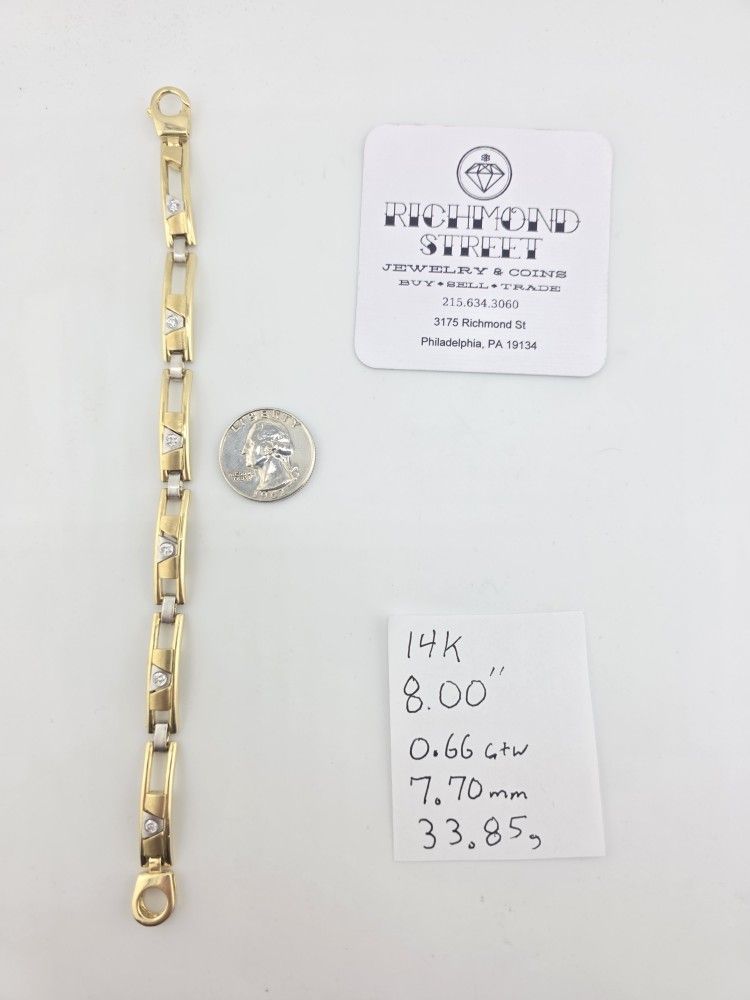 14k gold 0.66ctw two tone diamond bracelet
