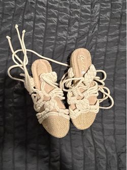 Cream strips wedges sandals