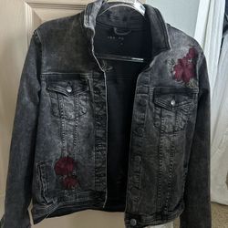 Black/gray Jean Jacket with Rose Designs