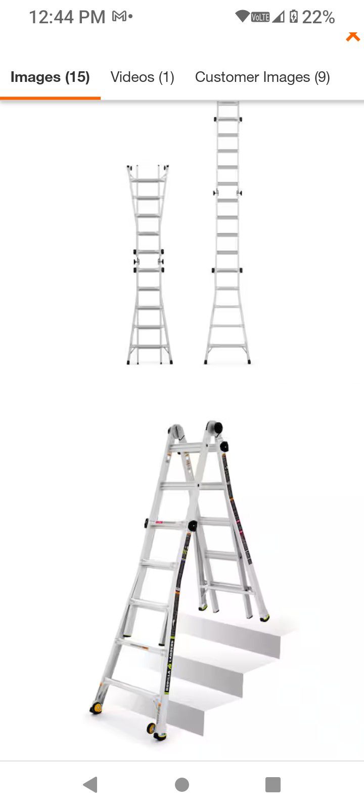 Gorilla Ladders

22 ft. Reach MPXW Aluminum Multi-Position Ladder with Wheels, 375 lb. Load Capacity Type IAA Duty Rating

