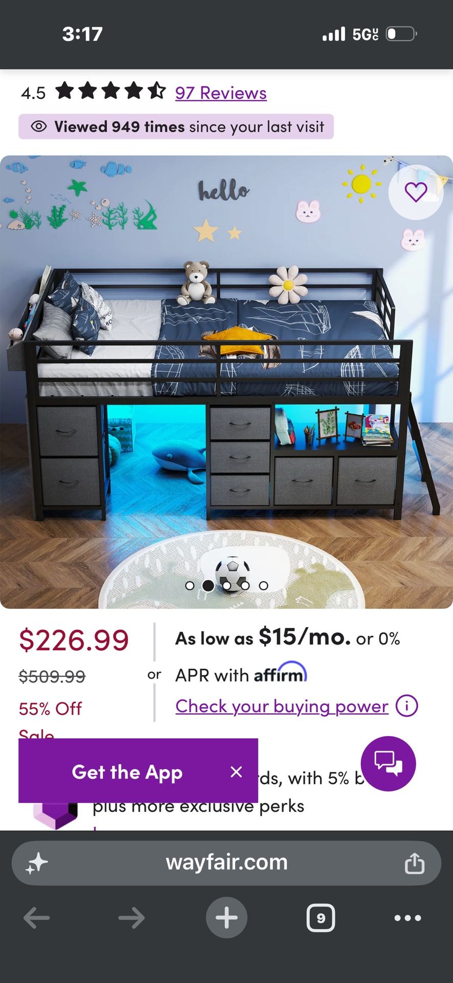 Low loft twin bed