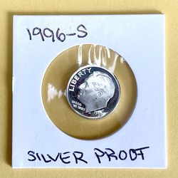 1996 - S.     Silver Proof Beautiful Uncirculated Roosevelt Dime.