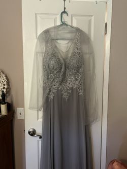 New Silver/Pearl Beaded Formal Gown