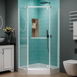 36 Corner Shower Door,36" W x 72" H Neo-Angle Corner Shower Enclosure,Frameless Pivot Shower Doors with 1/4” (6MM) SGCC Tempered Glass for Walk-in Sho