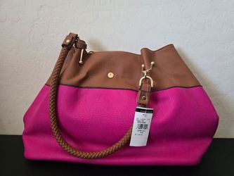 Wilsons Leather Pink Brown Pebbled Shoulder Bag Braided Strap Magnetic Gold
