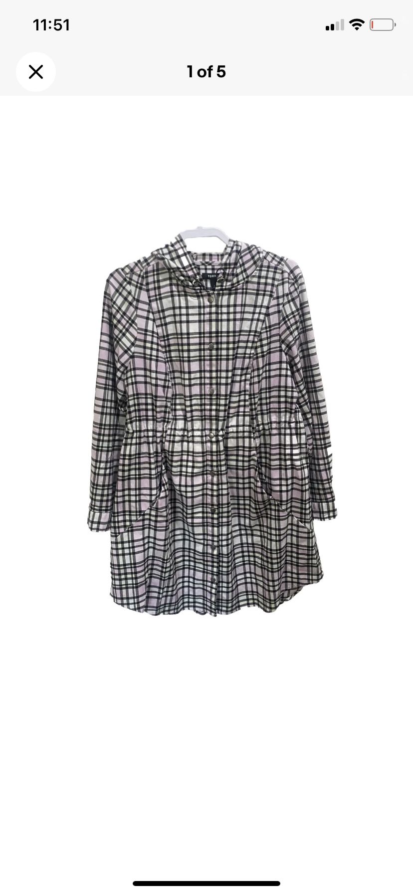 Torrid Size 1XL Pink Plaid Flannel Hooded Anorak Longline Lightweight Jacket