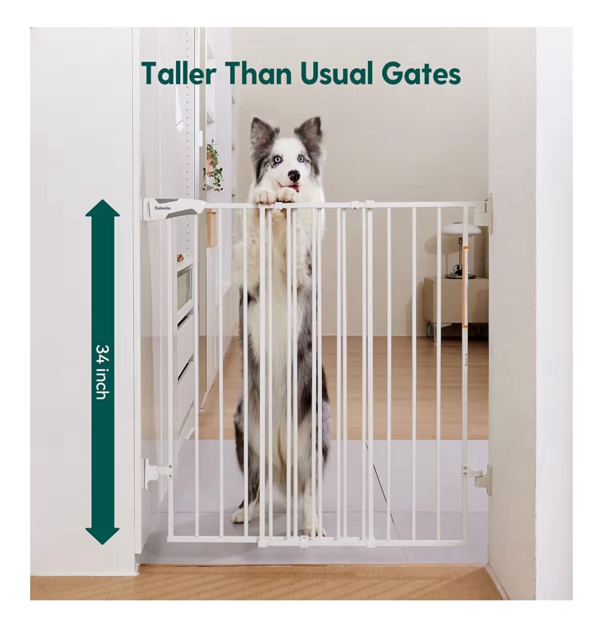 34" Extra Tall Baby/Dog Gate with No Threshold Design Walk Thru Door, 26-43" Wide
