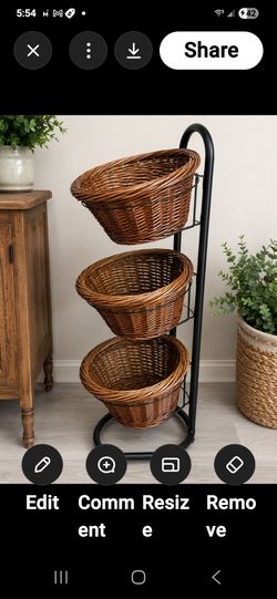 3 Tier Wicker Basket Floor Stand  Storage Organizer