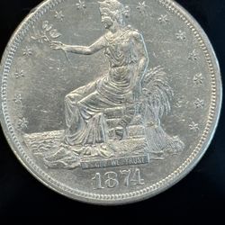 1874-CC Trade Dollar – Carson City – Strong AU – Rare Western Silver