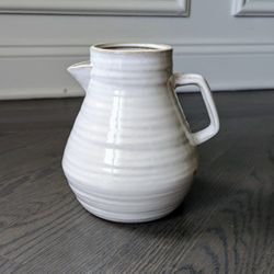 Ceramic Glazed Flower Pot with Handle | Vase 7", White