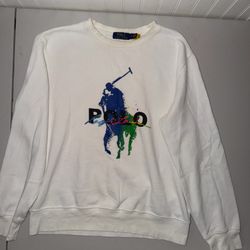 Polo Ralph Lauren Mens Paint Splatter Big Pony Crewneck Sweatshirt Medium White