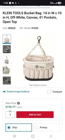 Klein Tools  Oval CANVAS  Bucket Bag 5152-S Rope Handle