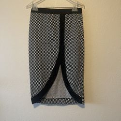 Love Culture, Women’s Black & White Polka Dot Side Slit Pencil Skirt, Size L