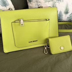 lime green satchel purse with matching wallet 