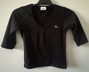 Lacoste’s Women's V-Neck 3/4 Sleeve Top Black Size S 