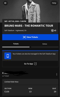 Bruno Mars the Romantic Tour Concert Ticket