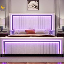 New Bedframe In Box 📦 With Led Lights Available In Black And White 