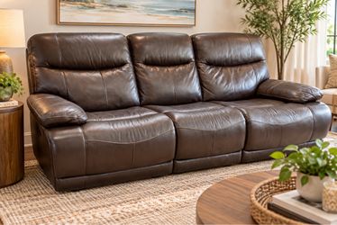 Leather Triple Power Reclining Sofa – Power Headrests + USB, Great Condition!