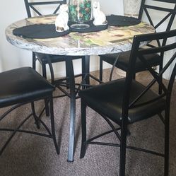 New Marble Kitchen Table With Black Leather Chairs