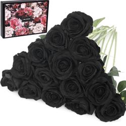 15 Pieces Artificial Black Roses